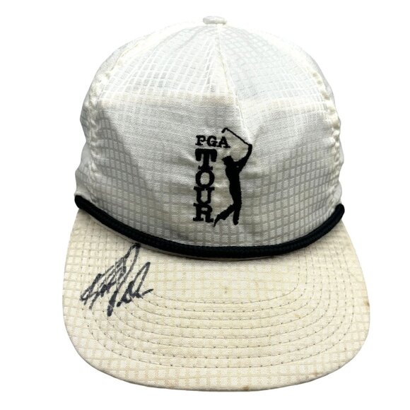 Vintage PGA Tour Hat Signed Golf Baseball Cap White USA Made Ram Golf Cord - Picture 1 of 11